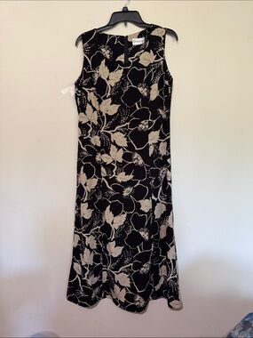Studio I Black Floral Midi Dress with Cream Blooms
